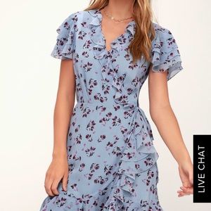 Madlyn light blue floral print mini wrap dress